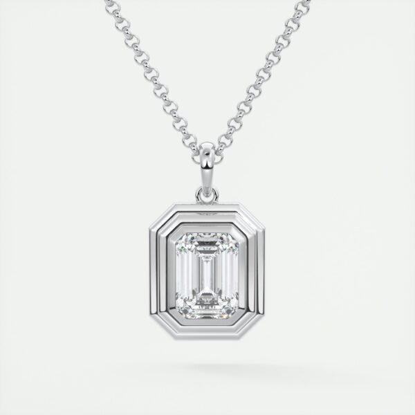 Geometric Emerald Cut Diamond Pendant - Image 7