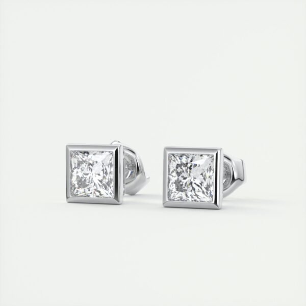 1ct Princess Cut Half Bezel Lab Diamond Stud Earrings - Image 8