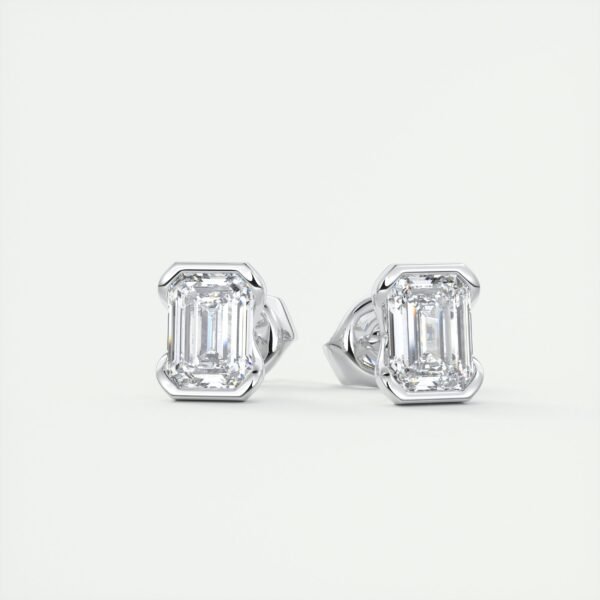 Emerald Cut Diamond Half-Bezel Stud Earrings - Image 6