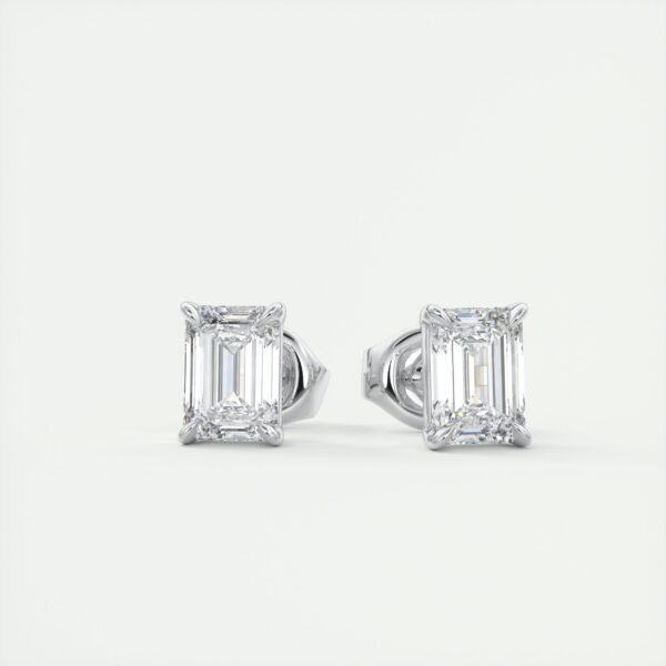 Emerald Cut Diamond Stud Earrings - Image 8