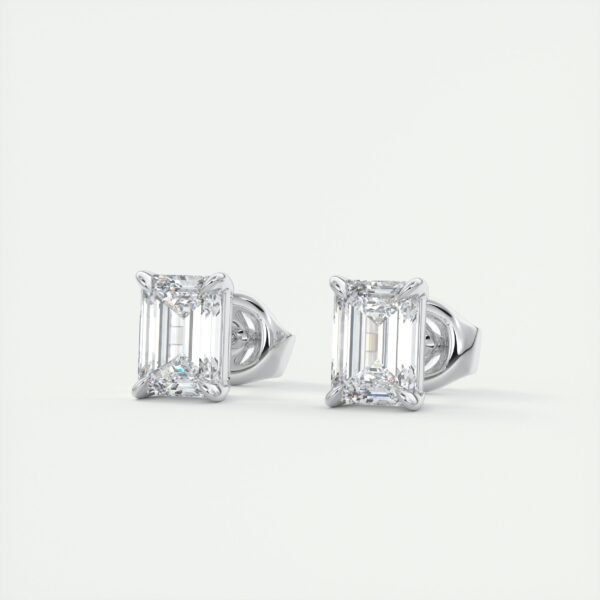 Emerald Cut Diamond Stud Earrings - Image 9