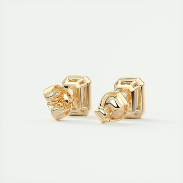 Emerald Cut Diamond Bezel Stud Earrings - Image 9