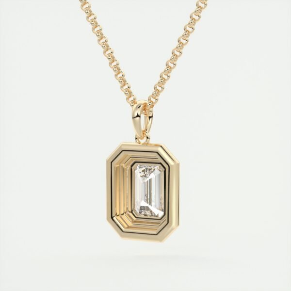 Geometric Emerald Cut Diamond Pendant - Image 9