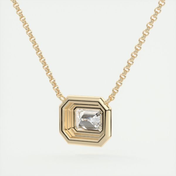 Geometric Emerald Cut Diamond Pendant - Image 10