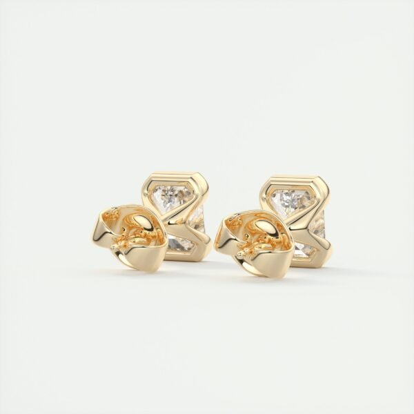 Emerald Cut Diamond Half-Bezel Stud Earrings - Image 9