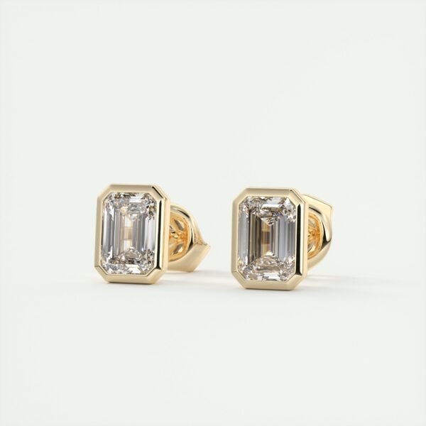 Emerald Cut Diamond Bezel Stud Earrings - Image 10