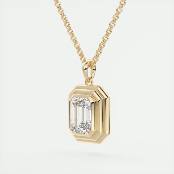 Geometric Emerald Cut Diamond Pendant - Image 10