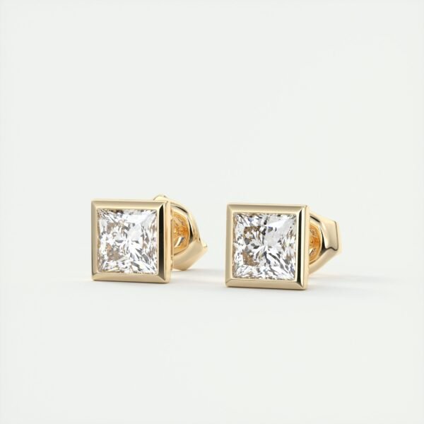 1ct Princess Cut Half Bezel Lab Diamond Stud Earrings - Image 11