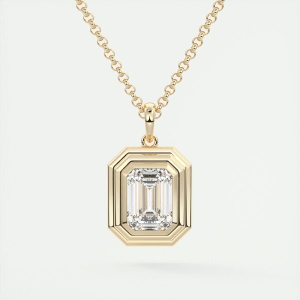 Geometric Emerald Cut Diamond Pendant - Image 11