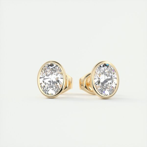 3 Carat Oval Bezel Lab Diamond Stud Earrings - Image 4