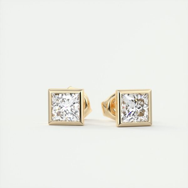 1ct Princess Cut Half Bezel Lab Diamond Stud Earrings - Image 12