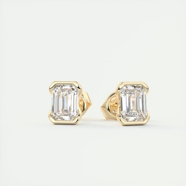 Emerald Cut Diamond Half-Bezel Stud Earrings - Image 10
