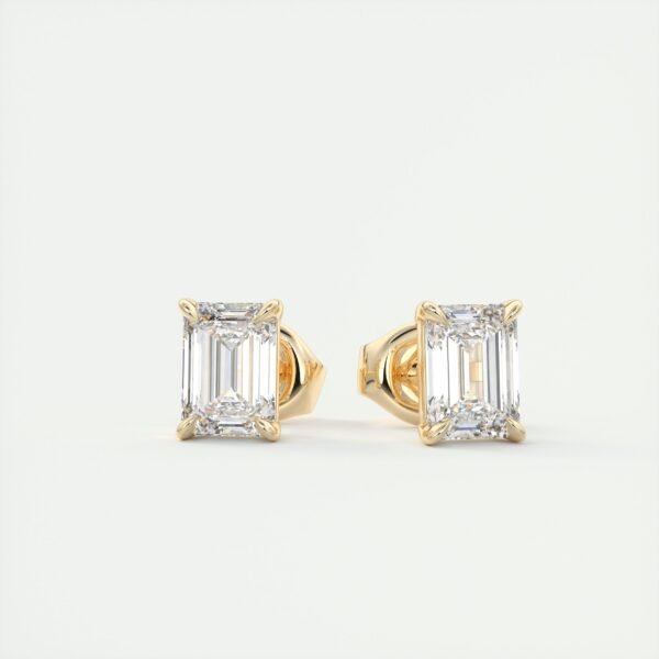 Emerald Cut Diamond Stud Earrings - Image 13