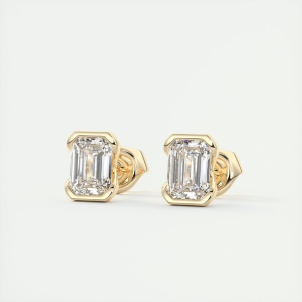 Emerald Cut Diamond Half-Bezel Stud Earrings - Image 11