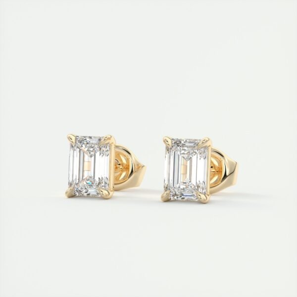 Emerald Cut Diamond Stud Earrings - Image 15